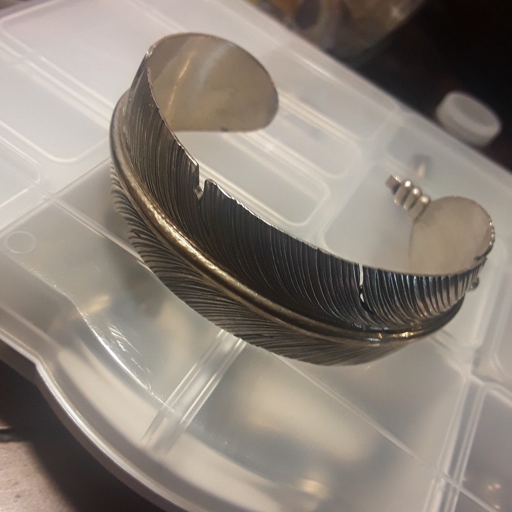 Genuine Sterling Silver Feather Cuff & Ring Set